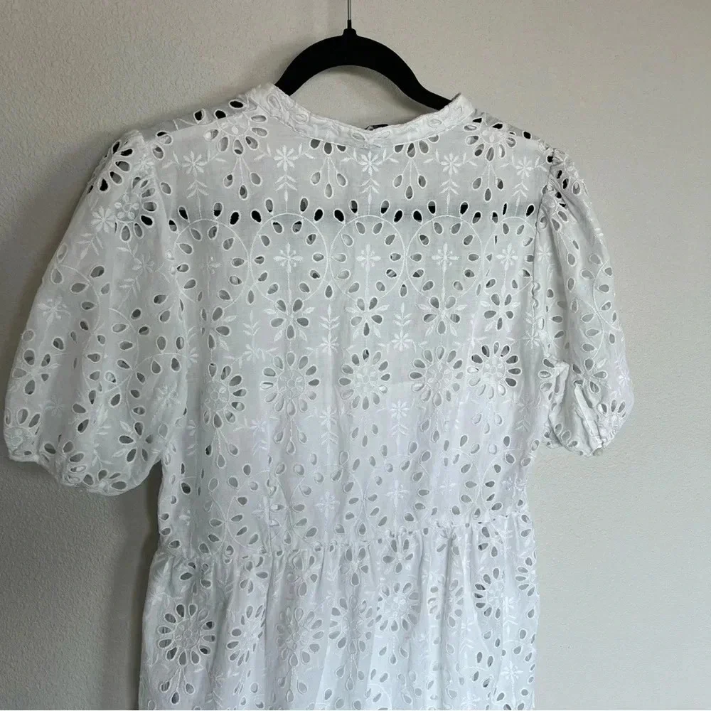 J. CREW Tiered Skirt Pop Over Shirt Dress White Eyelet Casual Women’s 8
